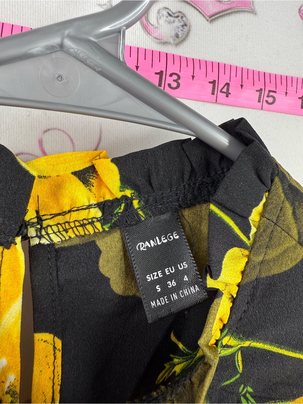 RANLEGE shirt blouse flowers ruffle Yellow Floral Long-Sleeve Blouse - Black - Picture 8 of 16